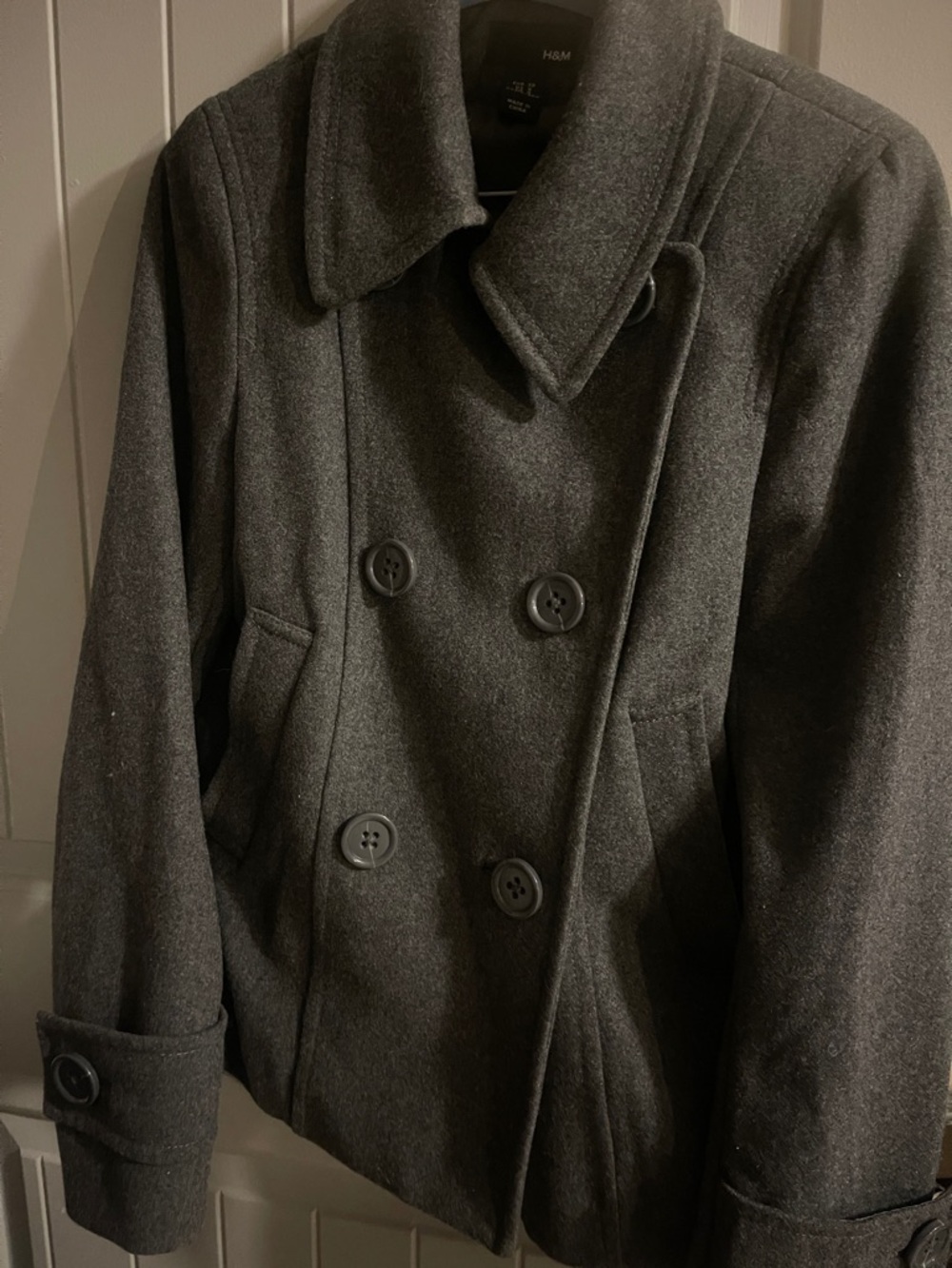 H&M Women's Dark Gray Double-Breasted Wool Pea Coat
